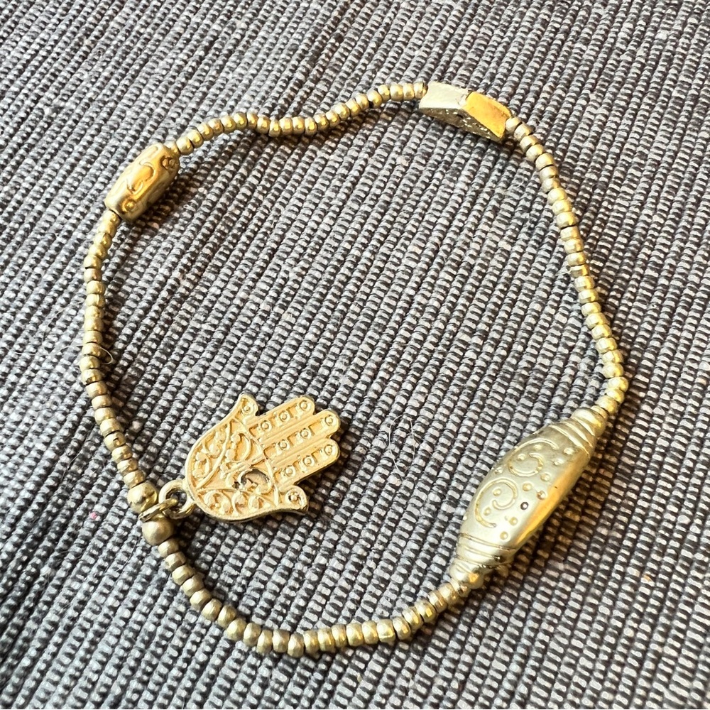 Gold Hamsa Charm Bracelet with Beaded Chain